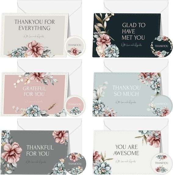 Pack 60 Floral Thank You Cards , Thank You Cards with Envelopes , (4"x ...