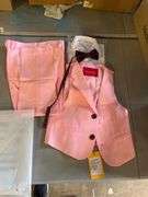 Marvelous Kids Formal Slim Fit Suit Set, Vest, Pants, Dress Shirt, Tie, Pocket Square, and Bow Tie size 4 color pink