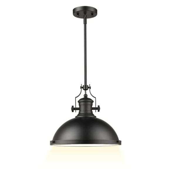 One Light Large Modern Industrial Metal Shade Pendant Light Fixture with Matte Black Finish Adjustable Length #7-70043
