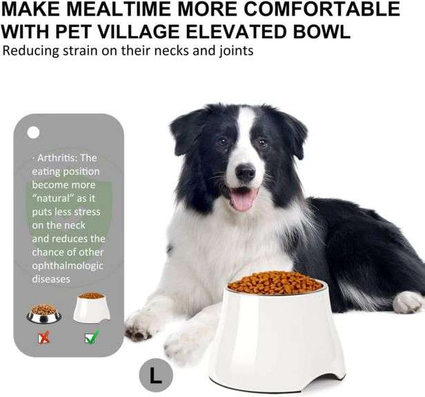 Petvillage Dog Bowls,Cone Friendly Non Slip Single Dog Bowl with Stainless Steel Inner, Raised Bowls for Large Medium Dogs Spaniel Dogs Long Ear, High