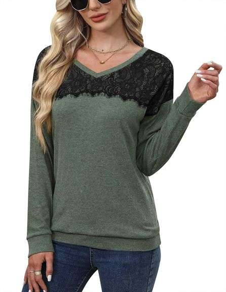 For G and PL Women's Black Lace Top Elegant Long Sleeve Sweatshirt size 2xl