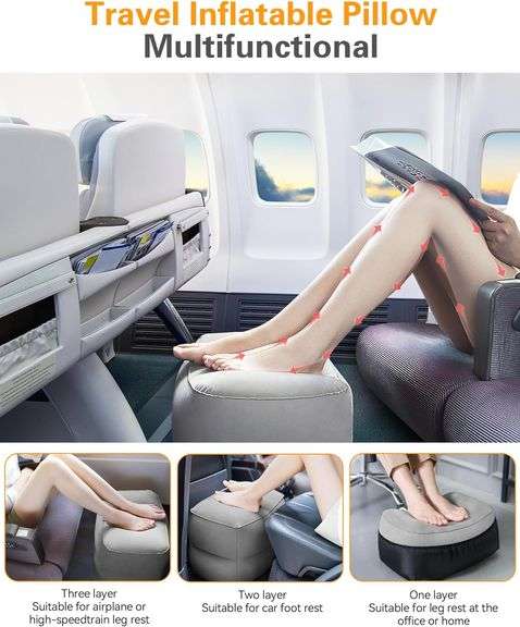 Sunany Inflatable Foot Rest Pillow for Travel, Kids/Adults Airplane Travel Pillow-Adjustable Height Cushions,for Kids to Sleep While Traveling,Suitabl