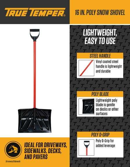 (2) True Temper 16-in Poly Snow Shovel with 36-in Steel Handle