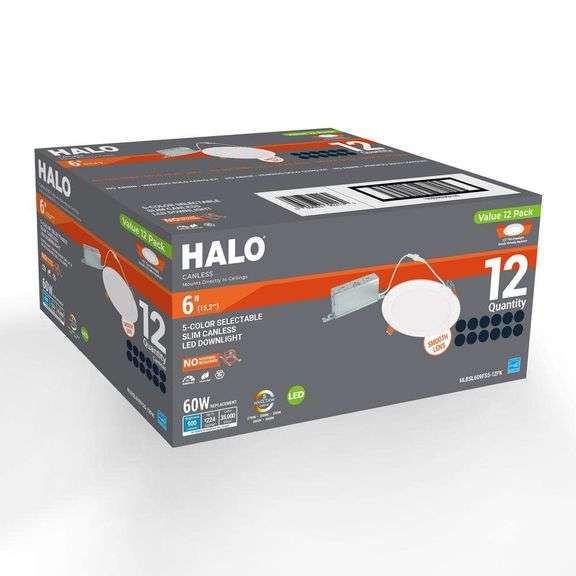 HLBSL 6 in. Canless Integrated LED, 600 Lumens, 5CCT, White (12-Pack)