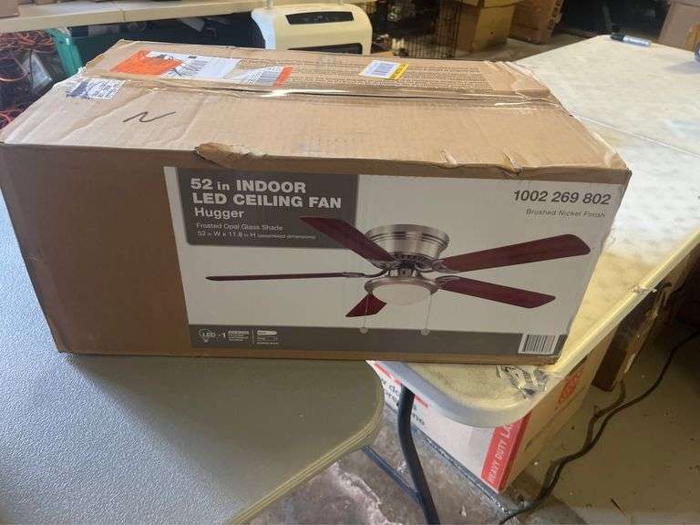 Hugger 52 in. LED Indoor Brushed Nickel Ceiling Fan with Light Kit