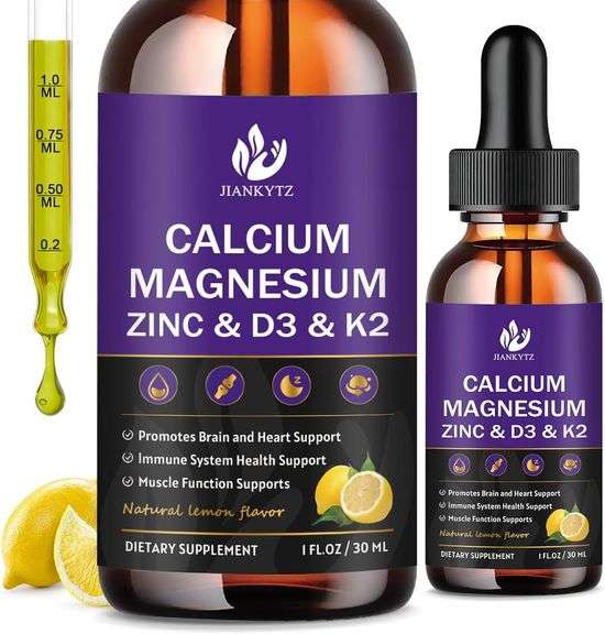 Calcium Magnesium Zinc 1300mg with Magnesium Glycinate, Vitamin C D3 K2 B6 and Sea Moss | Calcium Supplement Calcium with Vitamin D3 K2 Liquid Drop |