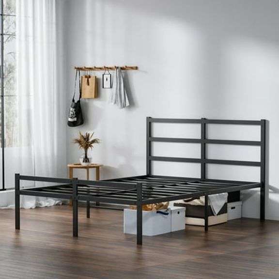 Lusimo Full Size Bed Frame with Headboard No Box Spring Needed 14 inch Full Metal Platform Bed Frame Easy Assembly Anti-Slip, Black