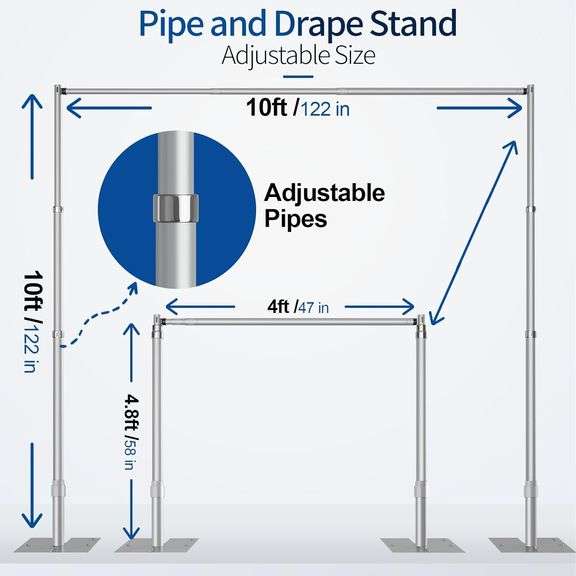 Pipe and Drape Backdrop Stand, 10x10ft Heavy Duty Adjustable Backdrop Frame with Metal Base, Background Holder for Parties Photography Wedding Photosh