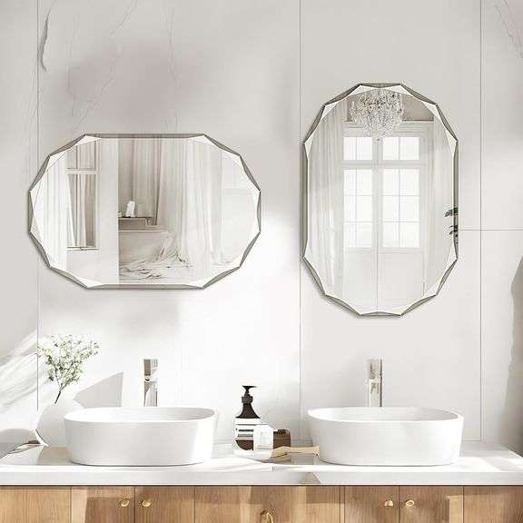 Bathroom Mirror for Wall, 20" x 30" Oval Mirror, Bathroom Vanity Mirror, Beveled Edge Frameless Wall Mount Vanity Mirrors, Wall Mirrors Decorative, Ir