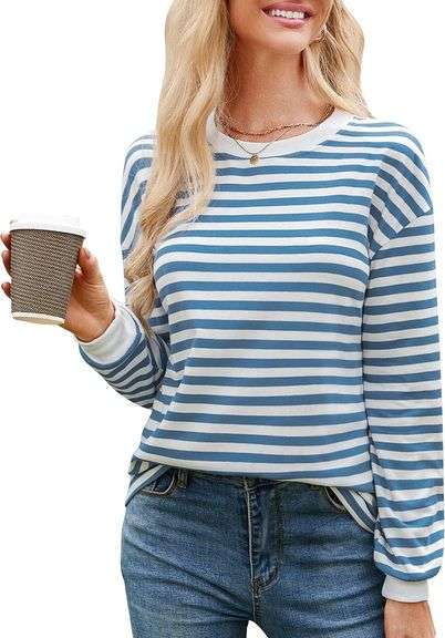 PopReal Womens Striped T Shirts Fall Long Sleeve Crew Neck Loose Fit Tops Casual 2024 Trendy size xxl