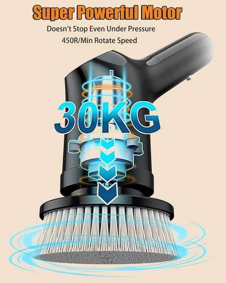 Electric Spin Scrubber, Upgraded Bathroom Cleaning Brush IPX7 Waterproof with 2 Speeds(Up to 500 RPM), 3 Replaceable Brush Heads & 53 Adjustable Handl