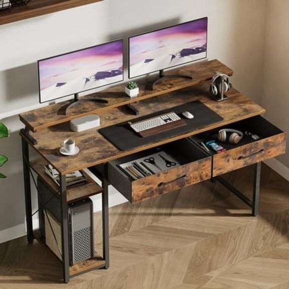 Computer Desk with Drawers and Storage Shelves, 48 inch Home Office ...