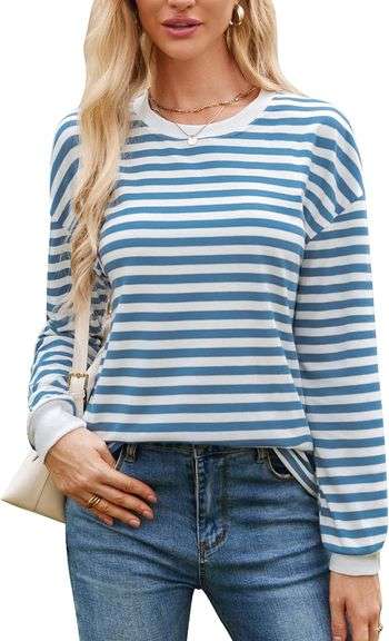 PopReal Womens Striped T Shirts Fall Long Sleeve Crew Neck Loose Fit Tops Casual 2024 Trendy size xxl