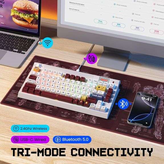 RisoPhy PC423 Wireless Creamy Keyboard with Screen & Knob, 75% 2.4G/Bluetooth/USB-C Gasket RGB Mechanical Keyboard, Hot Swappable, Five-Layer Padding