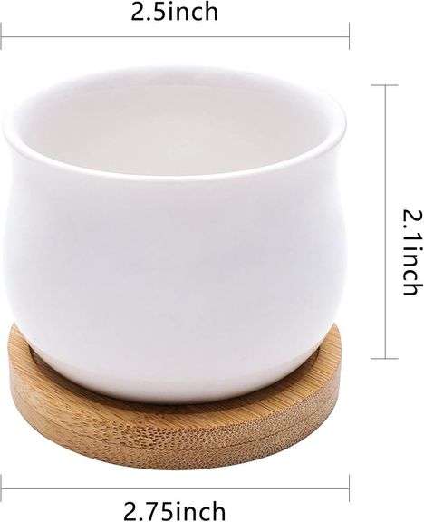 Succulent Plant Pot, SHECIPIN White Mini 2.5 inch Ceramic Flower Planter Pot with Bamboo Tray, Pack of 8 - Plants Not Included
