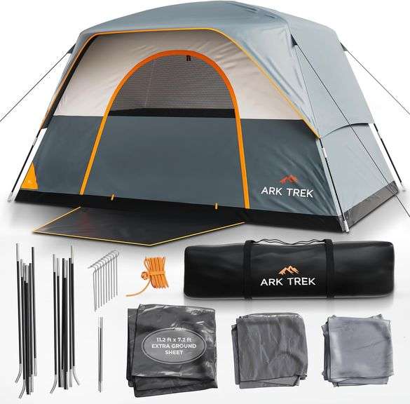 ArkTrek 6 Person Tents for Camping - Robust Family Camping Tent Cabin w Ground Sheet, Rainfly Cover, Powerport - Comfy Large Quick Setup Tent, Waterpr