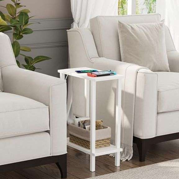 TUTOTAK Small White End Table, 7.9"D x 15.8"W x 22.5"H, Living Room, Bed Room