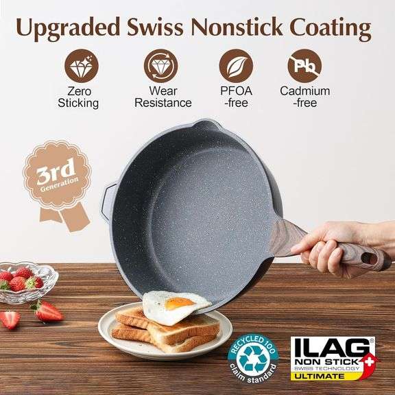 SENSARTE Nonstick Deep Frying Pan Skillet, 11-inch Saute Pan with Lid, Stay-Cool Handle, Chef Pan Healthy Stone Cookware Cooking Pan, Induction Compat