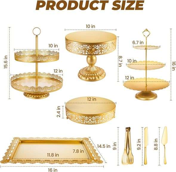 ELIMTEC Gold Cake Stand Metal Dessert Table Display Set Tiered Cupcake Holder Fruit Candy Donut Plate Serving Tower Tray Platter (Gold)