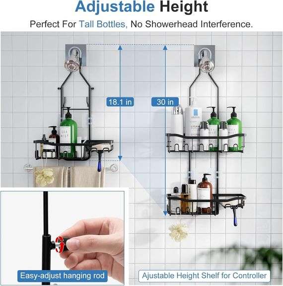 Joqixon Upgraded Extended Length Shower Organizer with Hooks, Rustproof ...