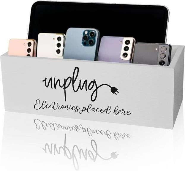 CHONIC Unplug Box, Farmhouse Style Phone Box, Wood Mobile Phone Jail, White