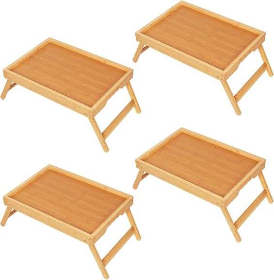 Youpehom Bed Tray Table with Folding Legs, Bamboo Breakfast in Bed for Kitchen Serving Tray, Sofa, Eating, Used As Laptop Desk Snack Tray (4 Pack, Bam
