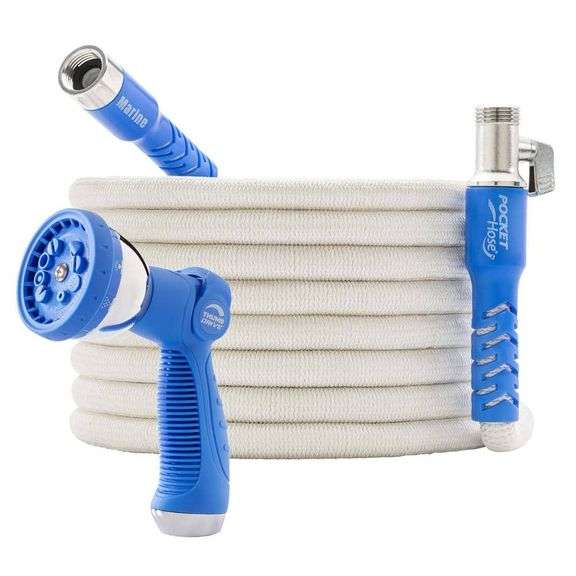 Expandable Marine Hose, UV Protection, 3/4 in x 100 ft. Hose, On/Off Valve, BONUS 10 Pattern Sprayer, AS-SEEN-ON-TV