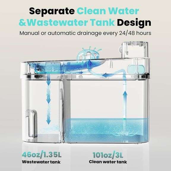 HAPAW Cat Water Fountain, App Monitoring Separated Clean & Waste Water Wireless Smart Pet Water Fountain, 5000mAh Battery & Plug-in Automatic Water Di