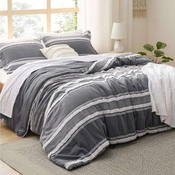 Bedsure Boho Comforter Set Queen - Dark Grey Jacquard Bedding Queen ...