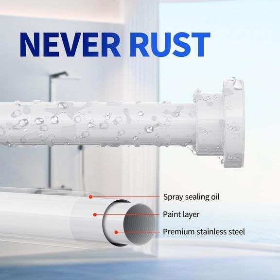 Mcrbeay Shower Curtain Rod, 1" Diameter Heavy Duty Tension Shower Rod, Non Slip Adjustable 28-74 inch No Drill Shower Curtain Rods Spring Tension For