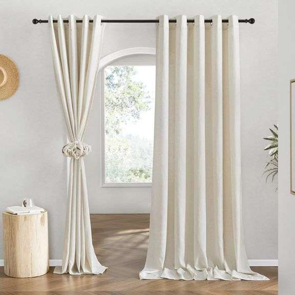 NICETOWN Natural Linen Curtains 84 Inches Long for Living Room Divider, Grommet Top Flax Semi Sheer Vertical Drapes Privacy Assured with Light Filteri