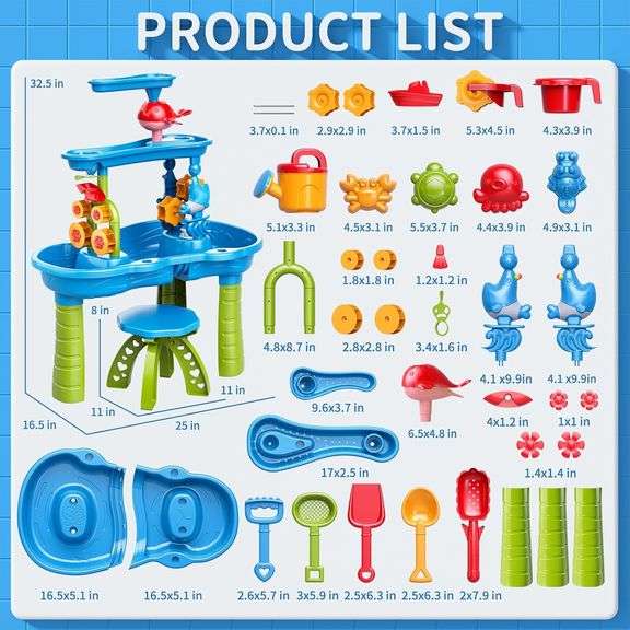 3-Tier Water Table for Kids Ages 3-5 4-8, Toddlers Outdoor Summer Water Table Beach Toys, Kids Activity Sensory Table Toddler Sand Box Play Table with