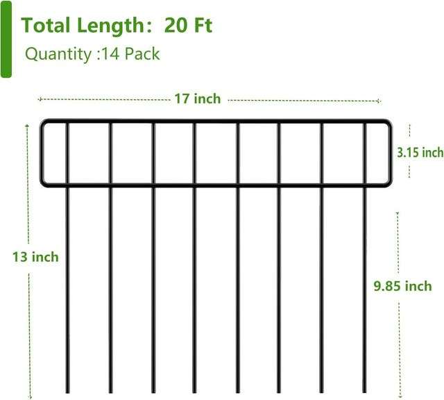 HIHADUUM 20Ft(L) X 13Inch(H) Animal Barrier Fence, 14 Pack Garden Fence, Metal Garden Edging Fence Border, No Dig Fencing for Dog Rabbits Ground Stake