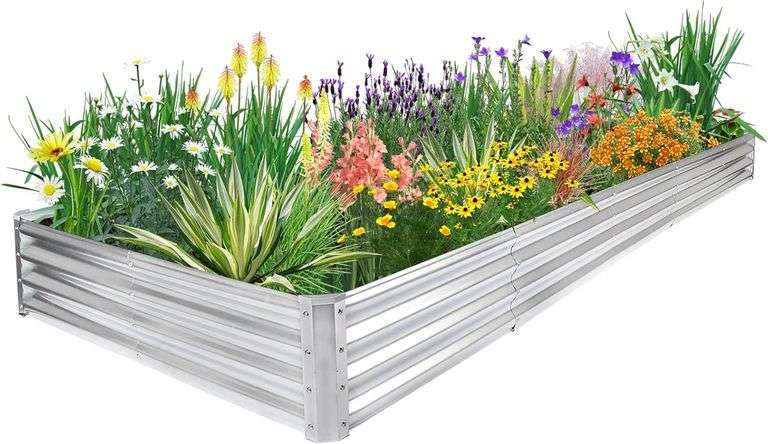 JERIA Raised Garden Bed,Galvanized Raised 12 4 1ft Planter Boxes Outdoor Support Rods, Large Garden Bed for Vegetables, Fruits, Flower