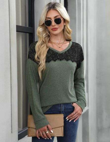 For G and PL Women's Black Lace Top Elegant Long Sleeve Sweatshirt size 2xl