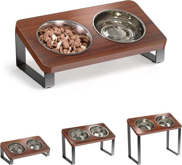 Ergonomic Elevated Dog Bowl Stand Feeding Station with Stainless Steel Bowls Included- Waterproof 15 Tilted Raised Dog Feeder for Small, Medium & Larg