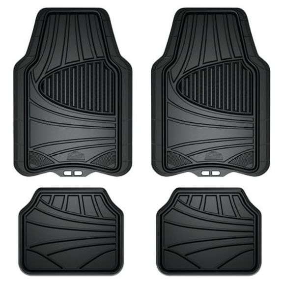 Armor All 4-Piece Black Rubber Car, Truck, SUV Floor Mats, All Weather Protection, Auto, Universal, Custom, Set, Front, Back