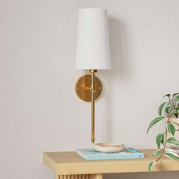 Battery Operated Wall Sconce Light with Remote Control, Dimmable Set of 2 White Fabric Shade, Indoor Wireless Lamp For Bedroom Living Room, Bulb Inclu
