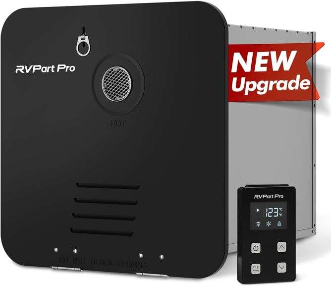 RV Tankless Water Heater, RVPart Pro GT60, with 15"x15" Black Door and Remote Controller, DC 12V, 24/7 Technical Support, High Altitude, Easy Installa