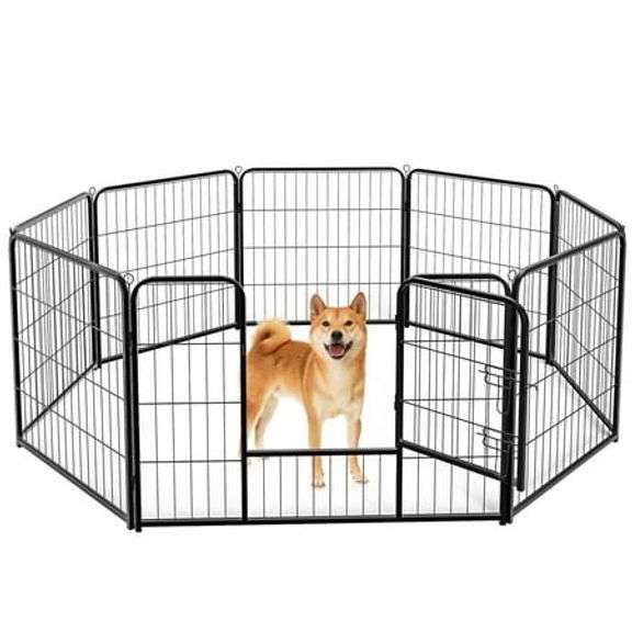 edx Dog Playpen, 8 Panels 32" Foldable Heavy Duty Metal Puppy Exercise Pen with Doors Indoor Outdoor