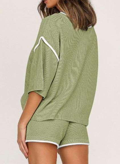 SHEWIN Womens Two Piece Outfits Casual Short Sleeve Knit Sweater Tops Matching Shorts Tracksuit Lounge Sets size 2xl
