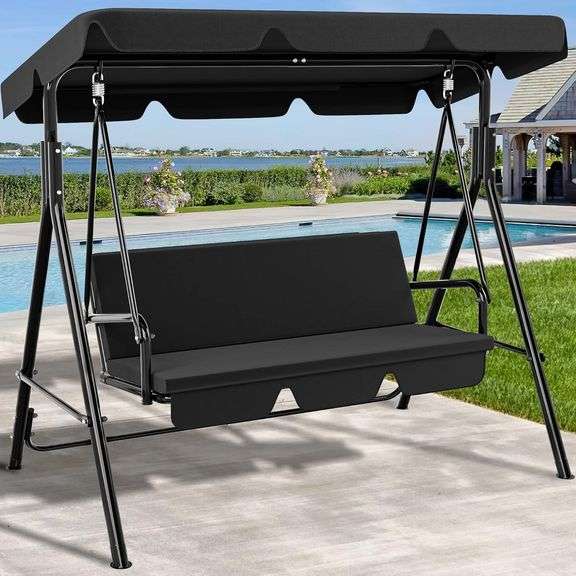 YITAHOME 3-Seat Porch Swing Outdoor Heavy Duty Patio Swing Chair with Stand Adjustable Canopy Soft Cushion for Garden, Patio, Lawn, Balcony and Deck,