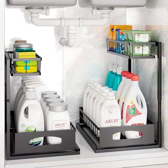 kitchen Under Sink Organizer, 2 Pack Slide Out Kitchen Cabinet Organizer, Pull Out Bathroom Sink Shelves, Under Sink Organizer for Kitchen Bathroom Pa