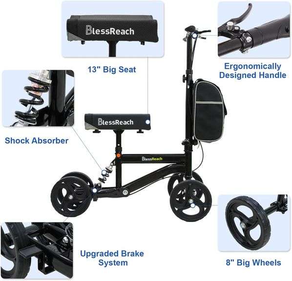 BlessReach Economy Knee Scooter, Steerable Knee Walker, Foldable Knee Scooters for Foot Injuries Adult Best Crutches Alternative Black