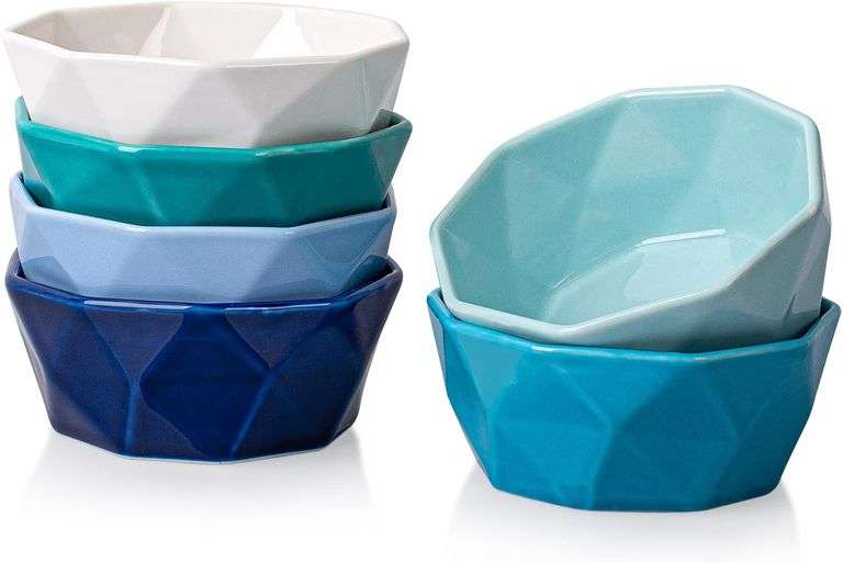 Delling 6 OZ Souffle Dishes Set - Ceramic Color Souffle Dish - Dessert/Snack Bowls for Kitchen, Souffle, Pudding, Creme Brulee, Ice Cream, Snack - Bow