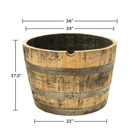 26 in. Dia x 17.5 in. H Dark Oak Wood Whiskey Barrel