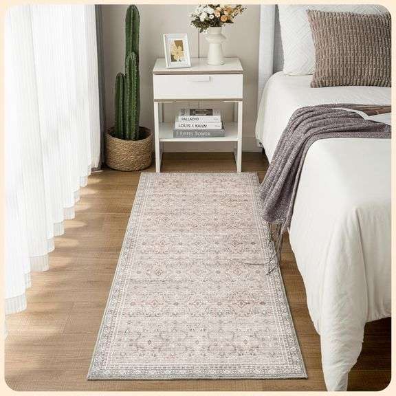 Istana Hallway Runner Rug 2x6 - Beige Grey/Light Cream Kitchen Rugs Non ...