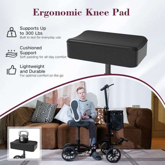 Lightweight Knee Scooter,Foldable & Adjustable Knee Scooter for Adults for Foot Surgery,Steerable Knee Walker with Detachable Basket,Includes DIY Stic