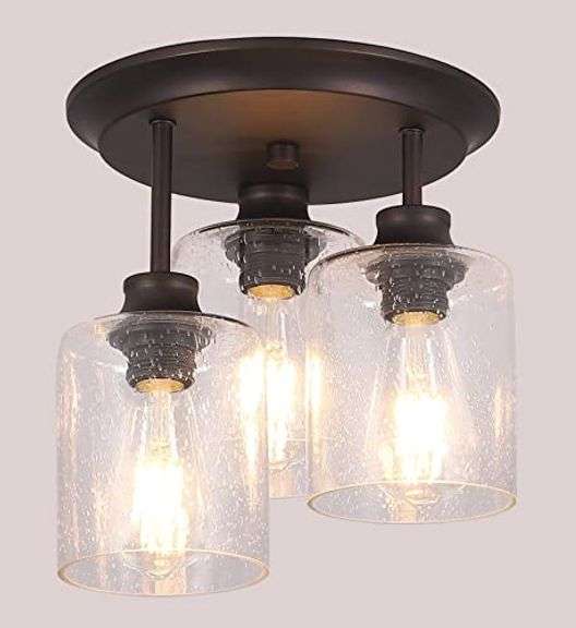 Semi Flush Mount Ceiling Light with Seeded Glass Shades for Kitchen Hallway and Dining Room, 3-Lights Rustic Ceiling Light Fixtures in Oil Rubbed Bron