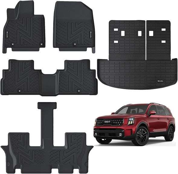 Xipex Black TPE Cargo Liner & Backrest Mats For 2020-2025 Kia Telluride - Waterproof Trunk Mat